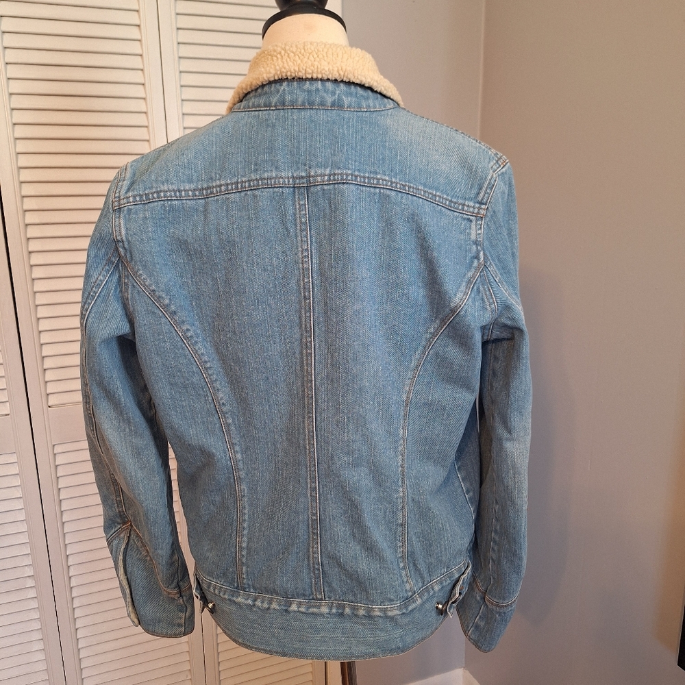Vintage Calvin Klein Jeans Sherpa 100% Cotton Denim Jacket LG - Picture 3 of 6